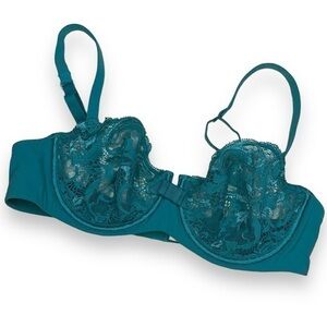 LOU Paris Teal Mesh Lace Underwire Bra 34C like new French lingerie turquoise